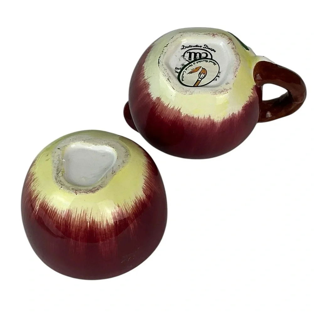 Vintage Hand Painted Apple Distinctive Design MR Ceramic Creamer Sugar Bowl Set
